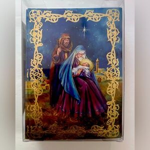 24 Vintage Foil Christmas Cards Featuring the Nativity Scene & the Three Kings.